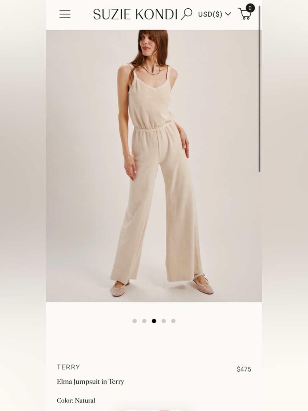 Suzie Kondi Elma Jumpsuit in Natural Terry size S